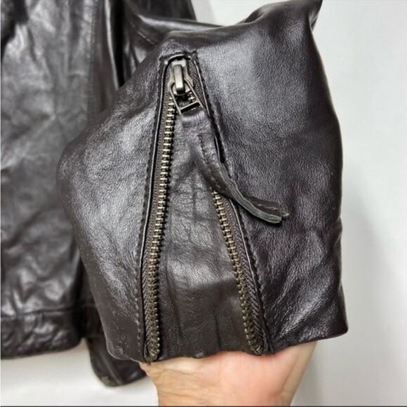 Bod Christensen Brown Leather Moto Jacket with Faux Fur Wide Collar M - Picture 10 of 13